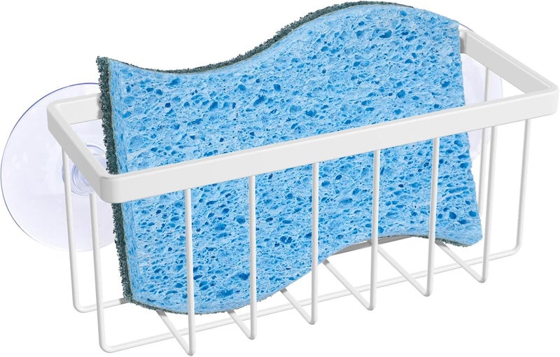 HLOOL Kitchen Sponge Holder,Sponge Holder for Kitchen Sink Suction, Sink Caddy (White) - Image 1